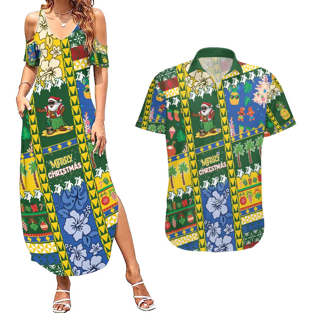 Solomon Islands Christmas Couples Matching Summer Maxi Dress and Hawaiian Shirt Festive Beach Vibes - Polynesian Pride