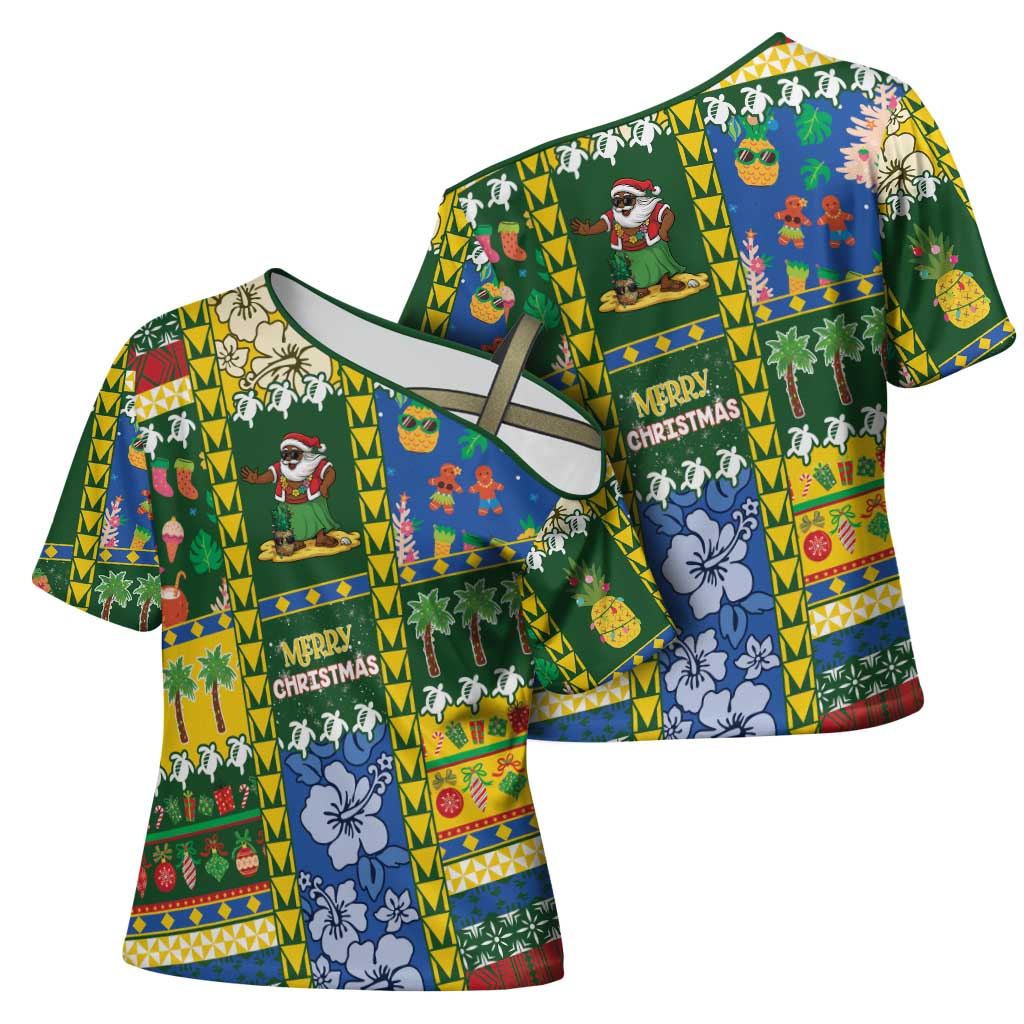 Solomon Islands Christmas Cross Shoulder Shirt Festive Beach Vibes - Polynesian Pride