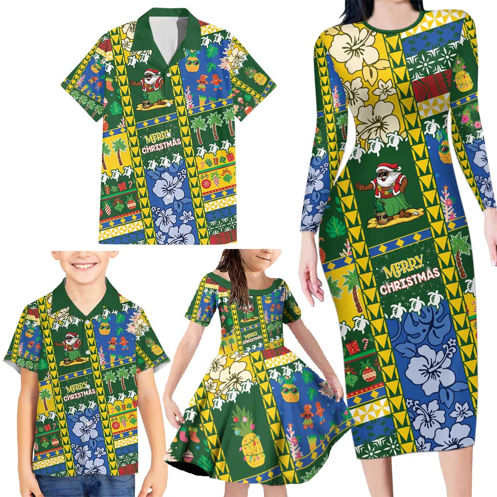 Solomon Islands Christmas Family Matching Long Sleeve Bodycon Dress and Hawaiian Shirt Festive Beach Vibes - Polynesian Pride