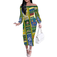 Solomon Islands Christmas Family Matching Off The Shoulder Long Sleeve Dress and Hawaiian Shirt Festive Beach Vibes - Polynesian Pride