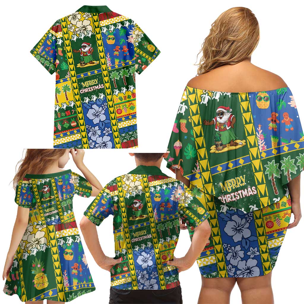 Solomon Islands Christmas Family Matching Off Shoulder Short Dress and Hawaiian Shirt Festive Beach Vibes - Polynesian Pride