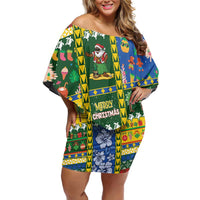 Solomon Islands Christmas Family Matching Off Shoulder Short Dress and Hawaiian Shirt Festive Beach Vibes - Polynesian Pride