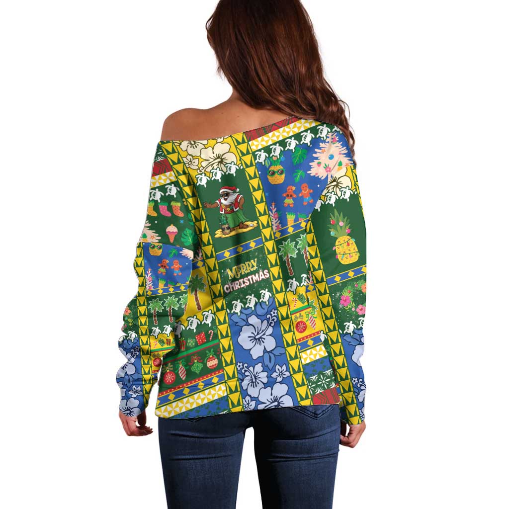 Solomon Islands Christmas Off Shoulder Sweater Festive Beach Vibes - Polynesian Pride
