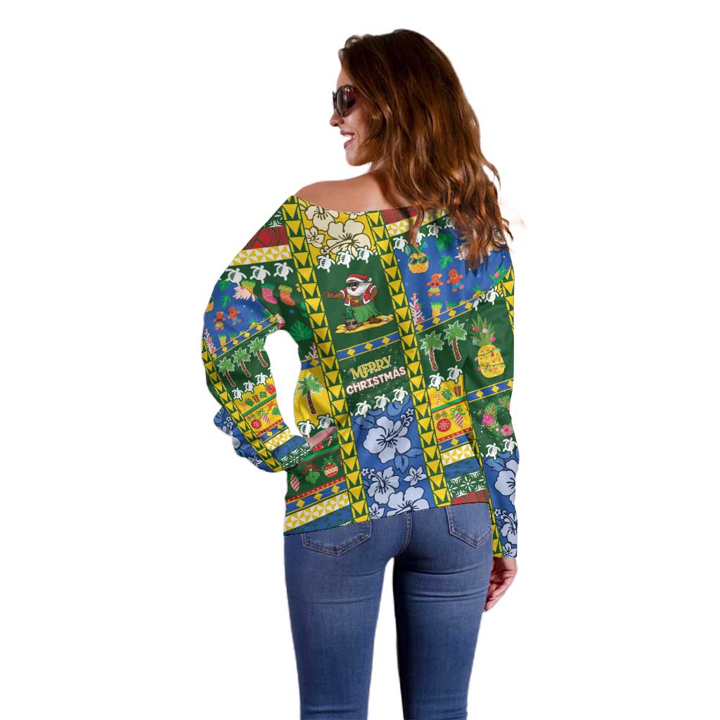 Solomon Islands Christmas Off Shoulder Sweater Festive Beach Vibes - Polynesian Pride