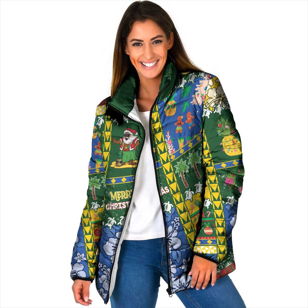 Solomon Islands Christmas Padded Jacket Festive Beach Vibes - Polynesian Pride
