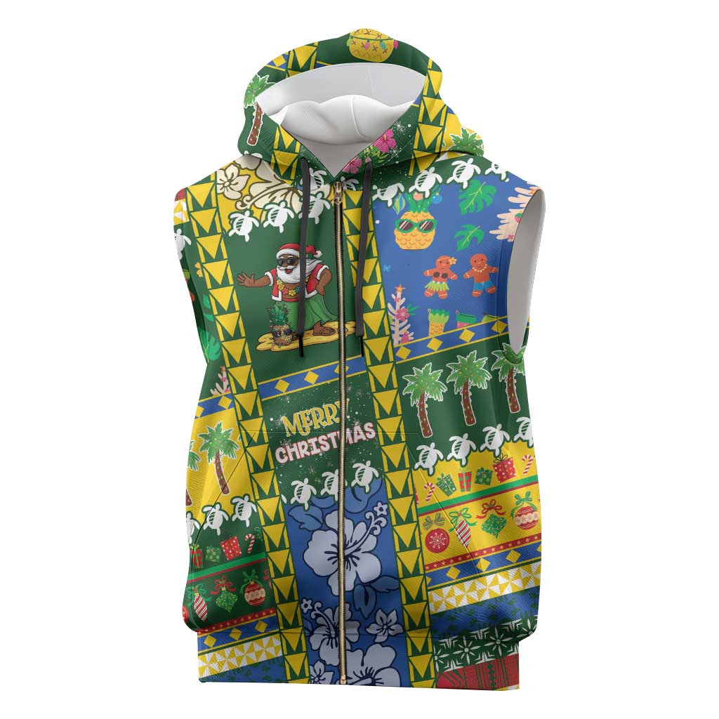 Solomon Islands Christmas Sleeveless Zip Hoodie Festive Beach Vibes - Polynesian Pride