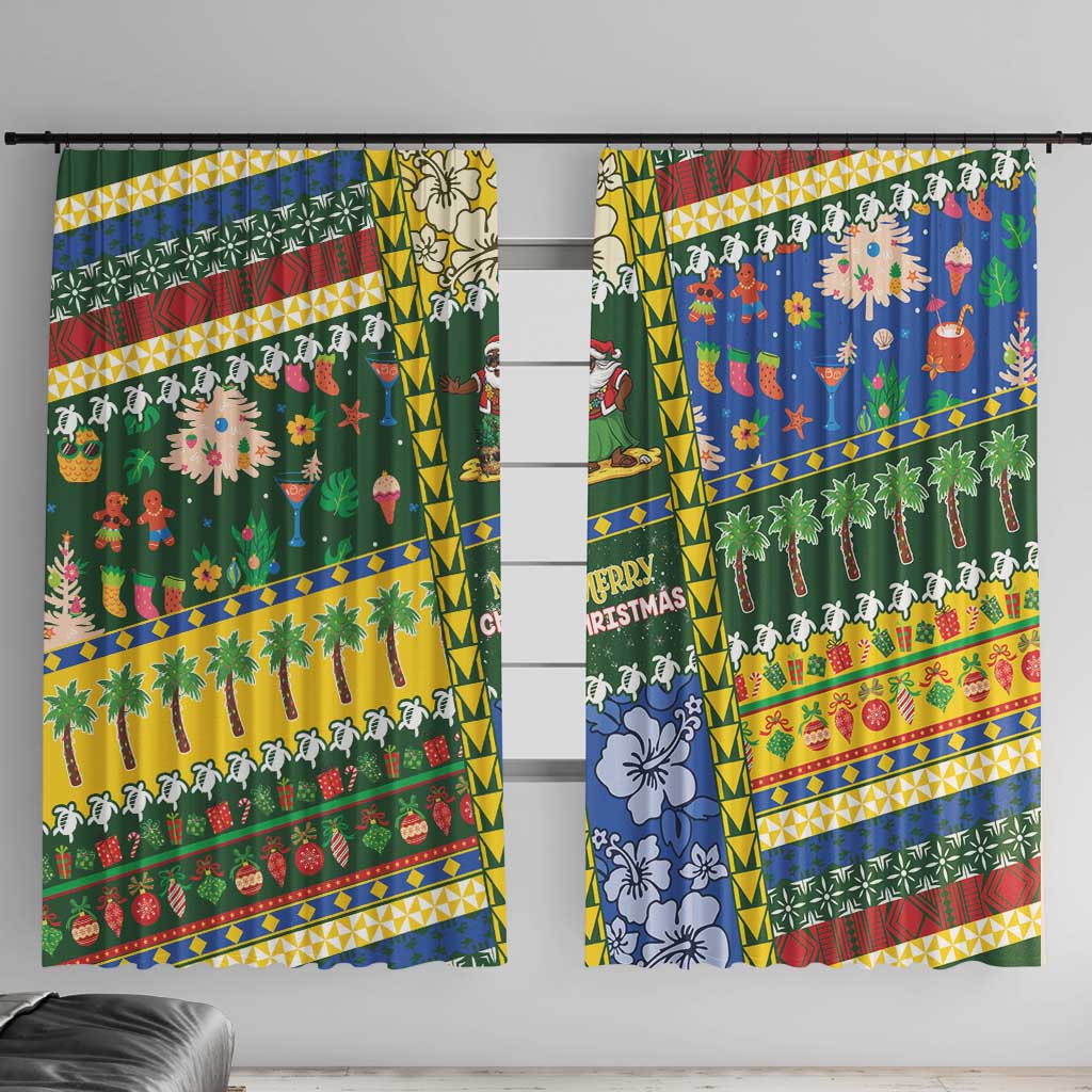 Solomon Islands Christmas Window Curtain Festive Beach Vibes - Polynesian Pride