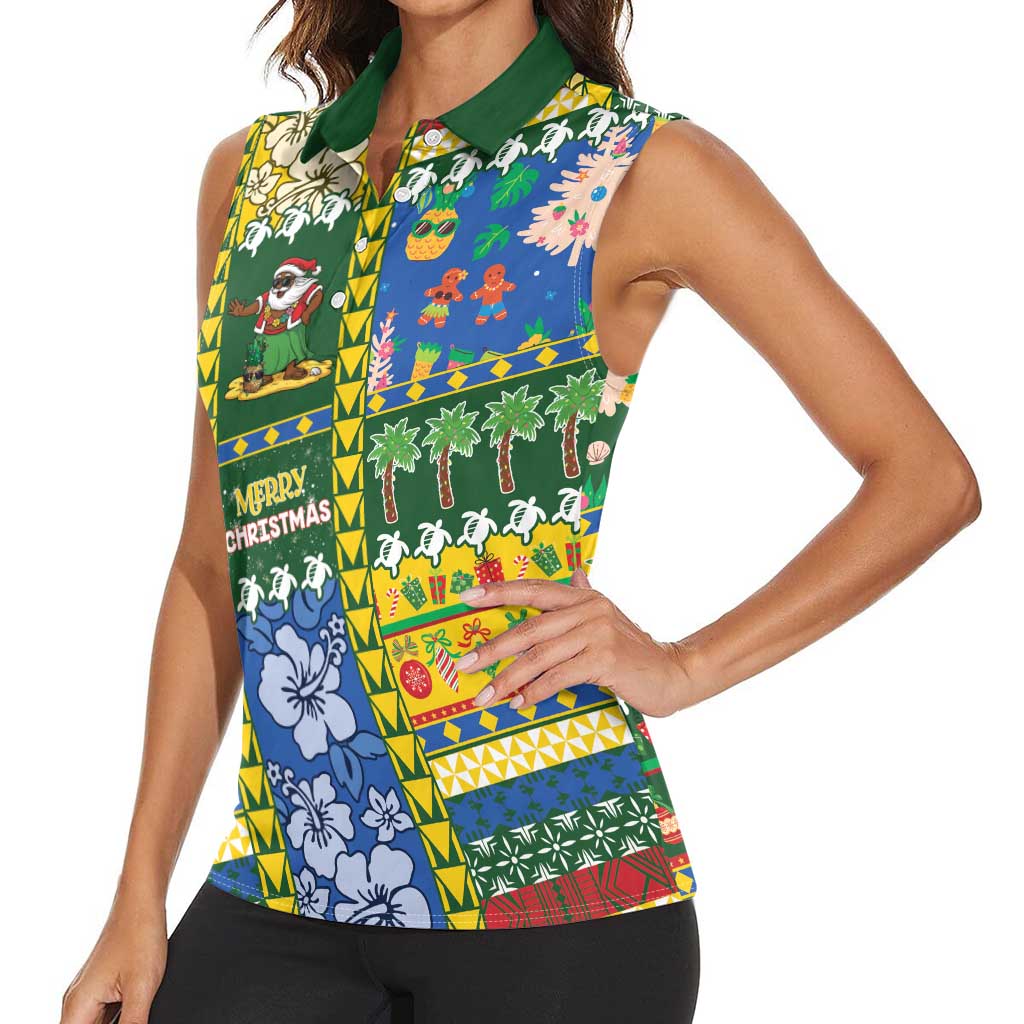 Solomon Islands Christmas Women Sleeveless Polo Shirt Festive Beach Vibes - Polynesian Pride