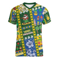 Solomon Islands Christmas Women V-Neck T-Shirt Festive Beach Vibes - Polynesian Pride