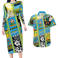 Tuvalu Christmas Couples Matching Long Sleeve Bodycon Dress and Hawaiian Shirt Festive Beach Vibes - Polynesian Pride