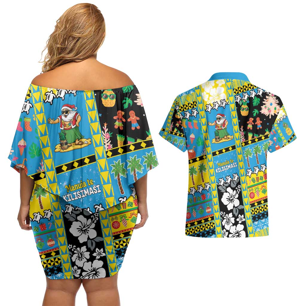 Tuvalu Christmas Couples Matching Off Shoulder Short Dress and Hawaiian Shirt Festive Beach Vibes - Polynesian Pride