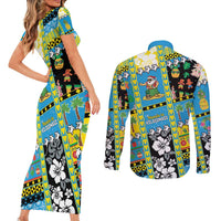 Tuvalu Christmas Couples Matching Short Sleeve Bodycon Dress and Long Sleeve Button Shirt Festive Beach Vibes - Polynesian Pride