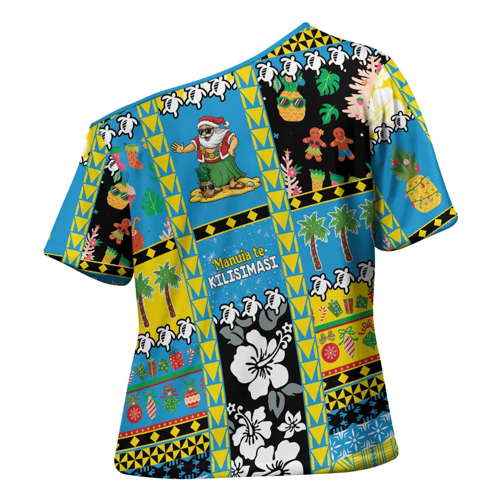 Tuvalu Christmas Cross Shoulder Shirt Festive Beach Vibes - Polynesian Pride