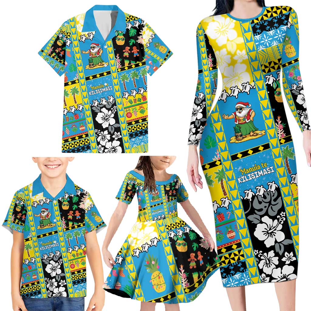 Tuvalu Christmas Family Matching Long Sleeve Bodycon Dress and Hawaiian Shirt Festive Beach Vibes - Polynesian Pride