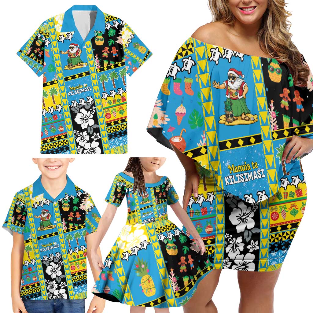 Tuvalu Christmas Family Matching Off Shoulder Short Dress and Hawaiian Shirt Festive Beach Vibes - Polynesian Pride