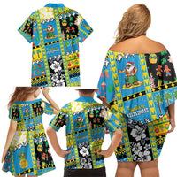 Tuvalu Christmas Family Matching Off Shoulder Short Dress and Hawaiian Shirt Festive Beach Vibes - Polynesian Pride