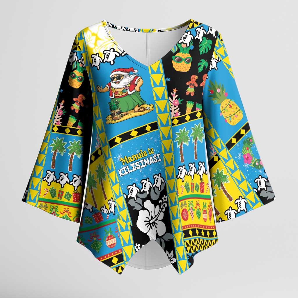 Tuvalu Christmas Kimono Sleeve Blouse Festive Beach Vibes - Polynesian Pride