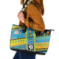 Tuvalu Christmas Leather Tote Bag Festive Beach Vibes - Polynesian Pride