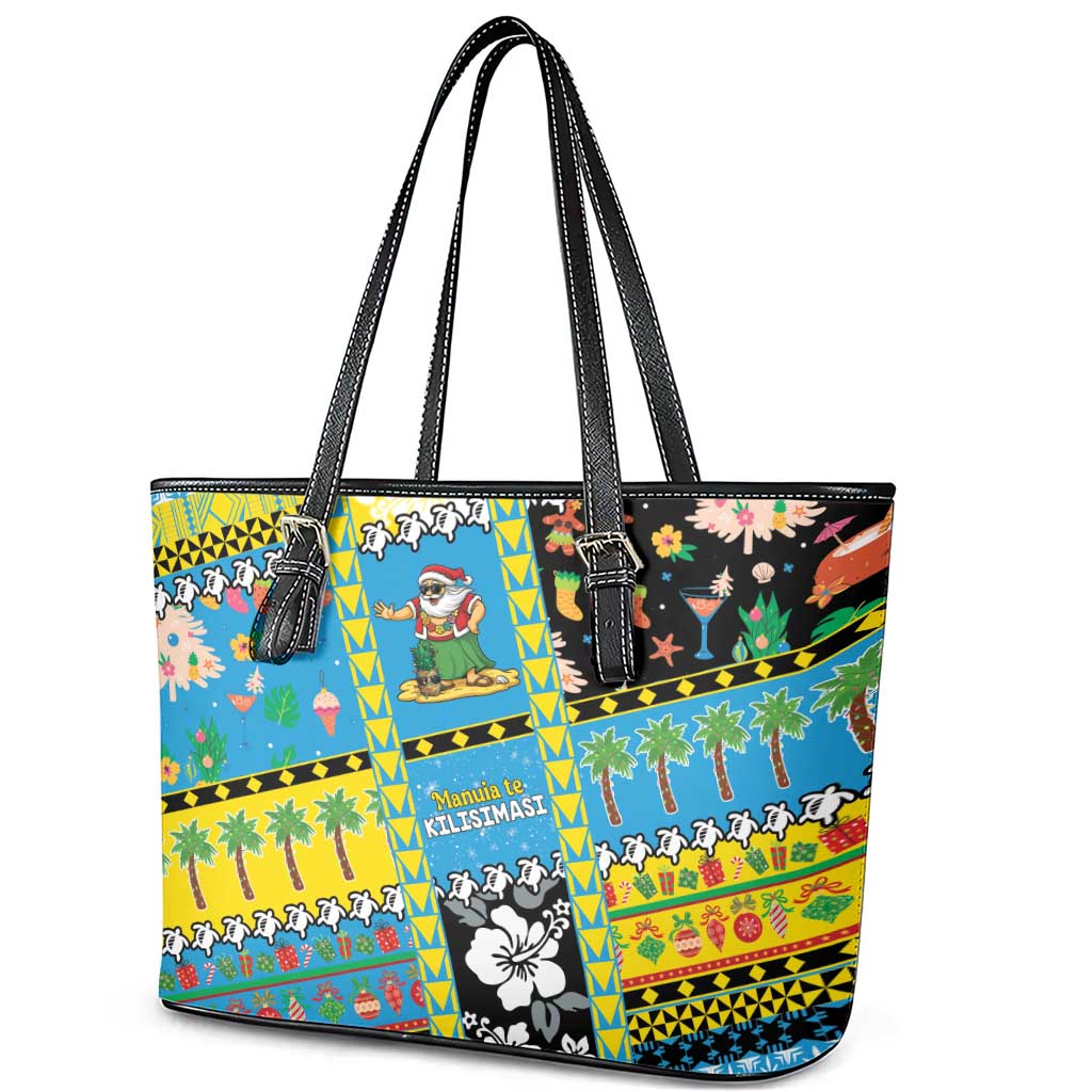 Tuvalu Christmas Leather Tote Bag Festive Beach Vibes - Polynesian Pride