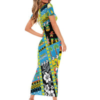 Tuvalu Christmas Short Sleeve Bodycon Dress Festive Beach Vibes - Polynesian Pride