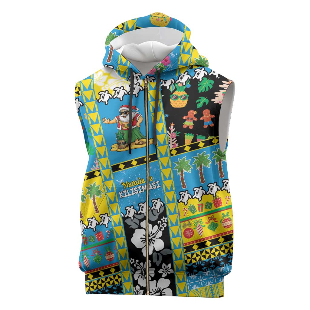 Tuvalu Christmas Sleeveless Zip Hoodie Festive Beach Vibes - Polynesian Pride