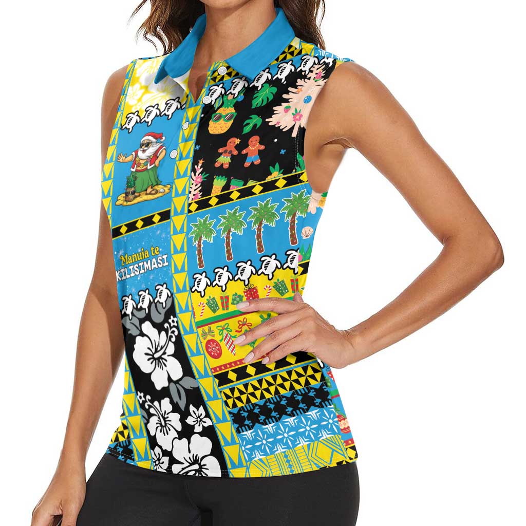 Tuvalu Christmas Women Sleeveless Polo Shirt Festive Beach Vibes - Polynesian Pride