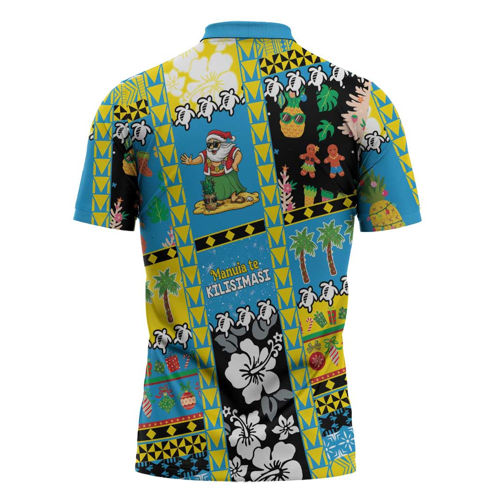 Tuvalu Christmas Zipper Polo Shirt Festive Beach Vibes - Polynesian Pride