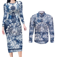 Samoa 685 Couples Matching Long Sleeve Bodycon Dress and Long Sleeve Button Shirt Polynesian Pattern Tie Dye Style
