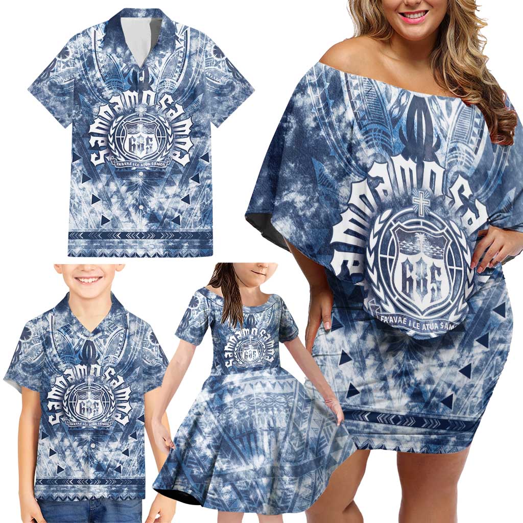 Samoa 685 Family Matching Off Shoulder Short Dress and Hawaiian Shirt Polynesian Pattern Tie Dye Style LT05 - Polynesian Pride