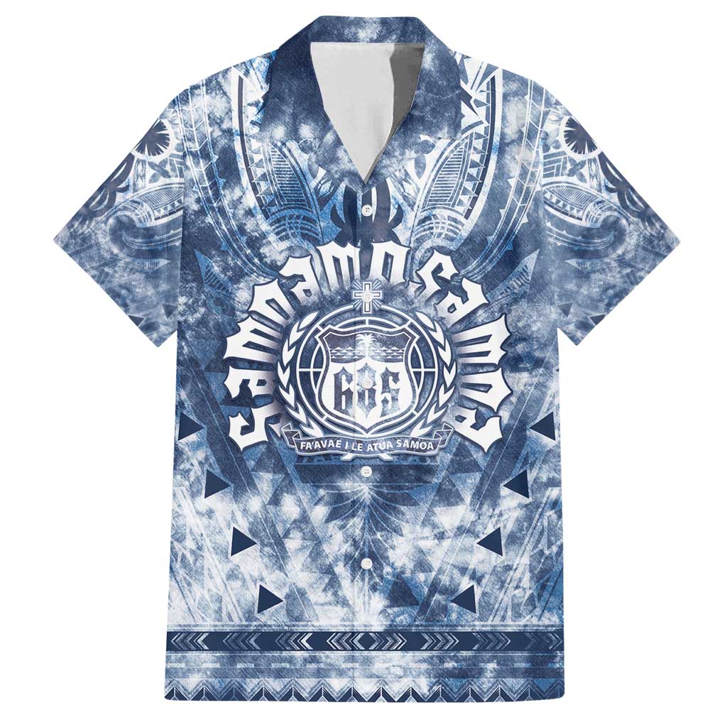 Samoa 685 Family Matching Off Shoulder Short Dress and Hawaiian Shirt Polynesian Pattern Tie Dye Style LT05 Dad's Shirt - Short Sleeve Blue - Polynesian Pride