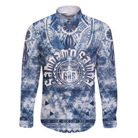 Samoa 685 Family Matching Off Shoulder Short Dress and Hawaiian Shirt Polynesian Pattern Tie Dye Style LT05 Dad's Shirt - Long Sleeve Blue - Polynesian Pride