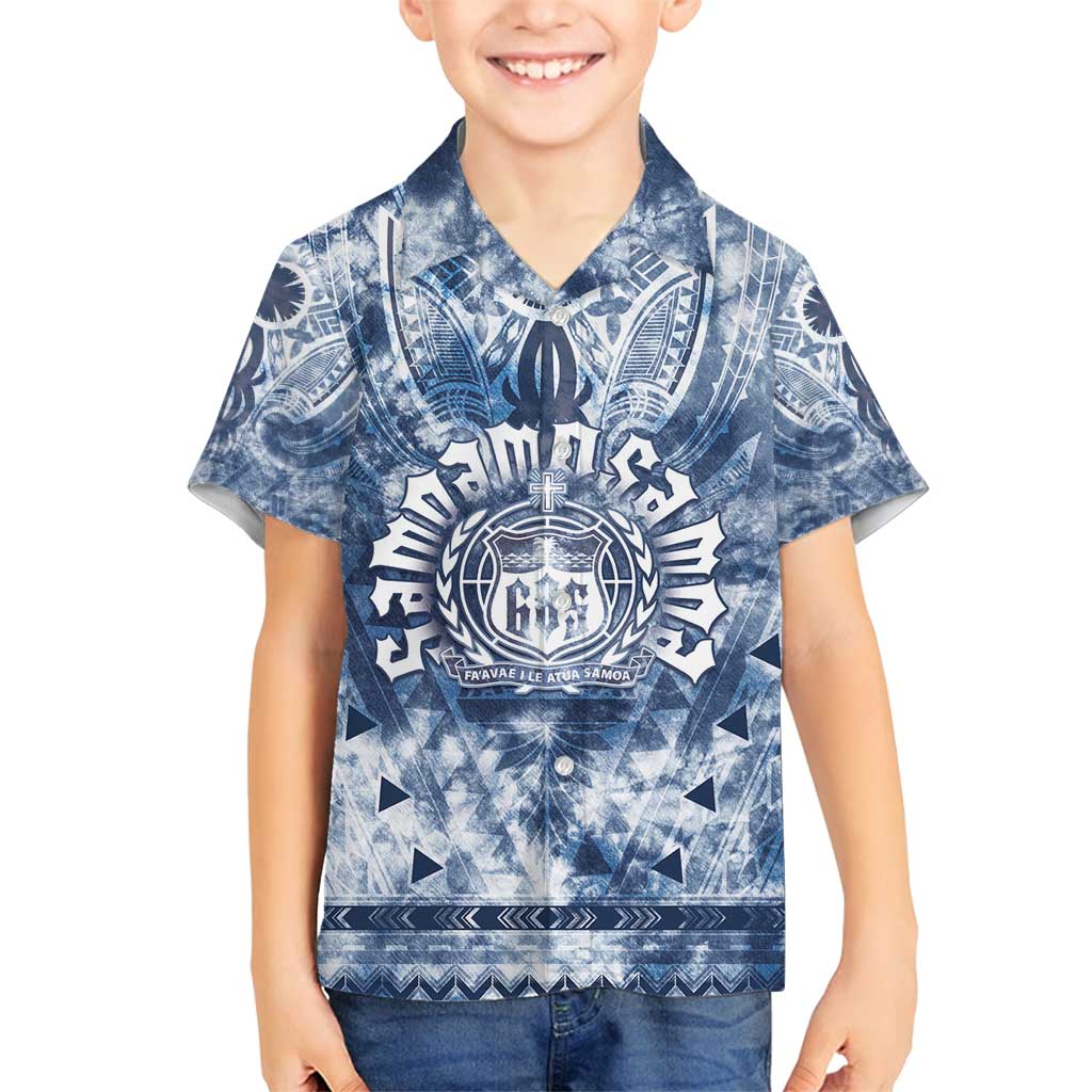 Samoa 685 Family Matching Off Shoulder Short Dress and Hawaiian Shirt Polynesian Pattern Tie Dye Style LT05 Son's Shirt Blue - Polynesian Pride