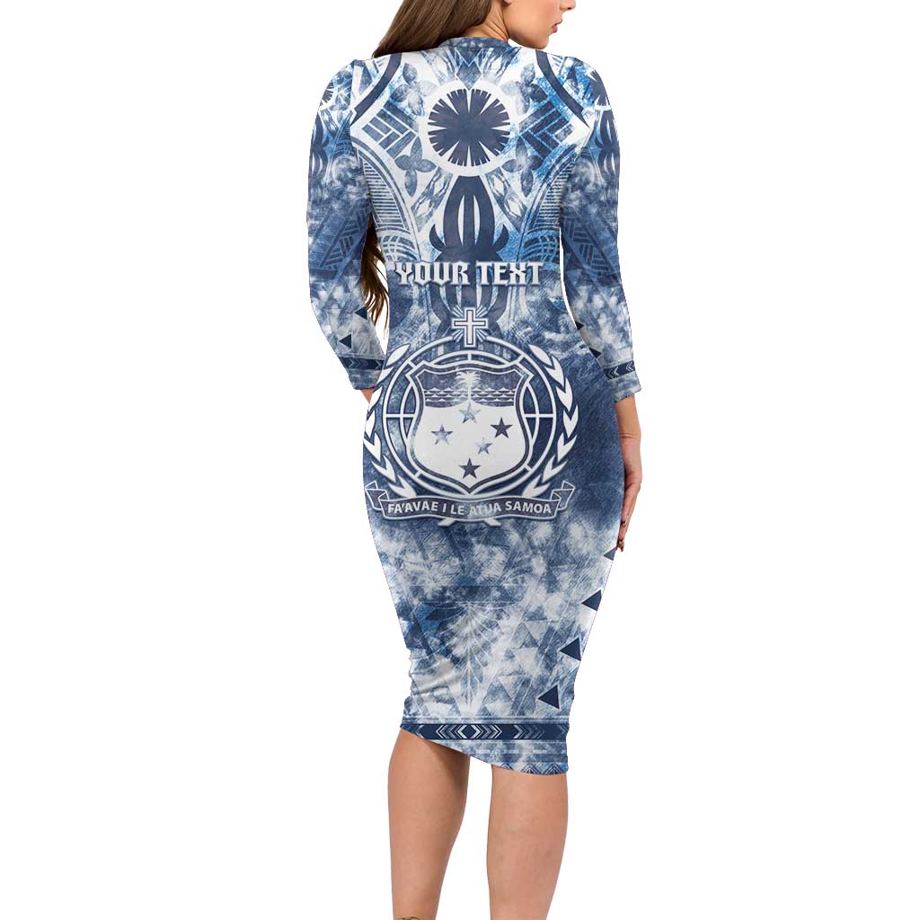 Samoa 685 Long Sleeve Bodycon Dress Polynesian Pattern Tie Dye Style