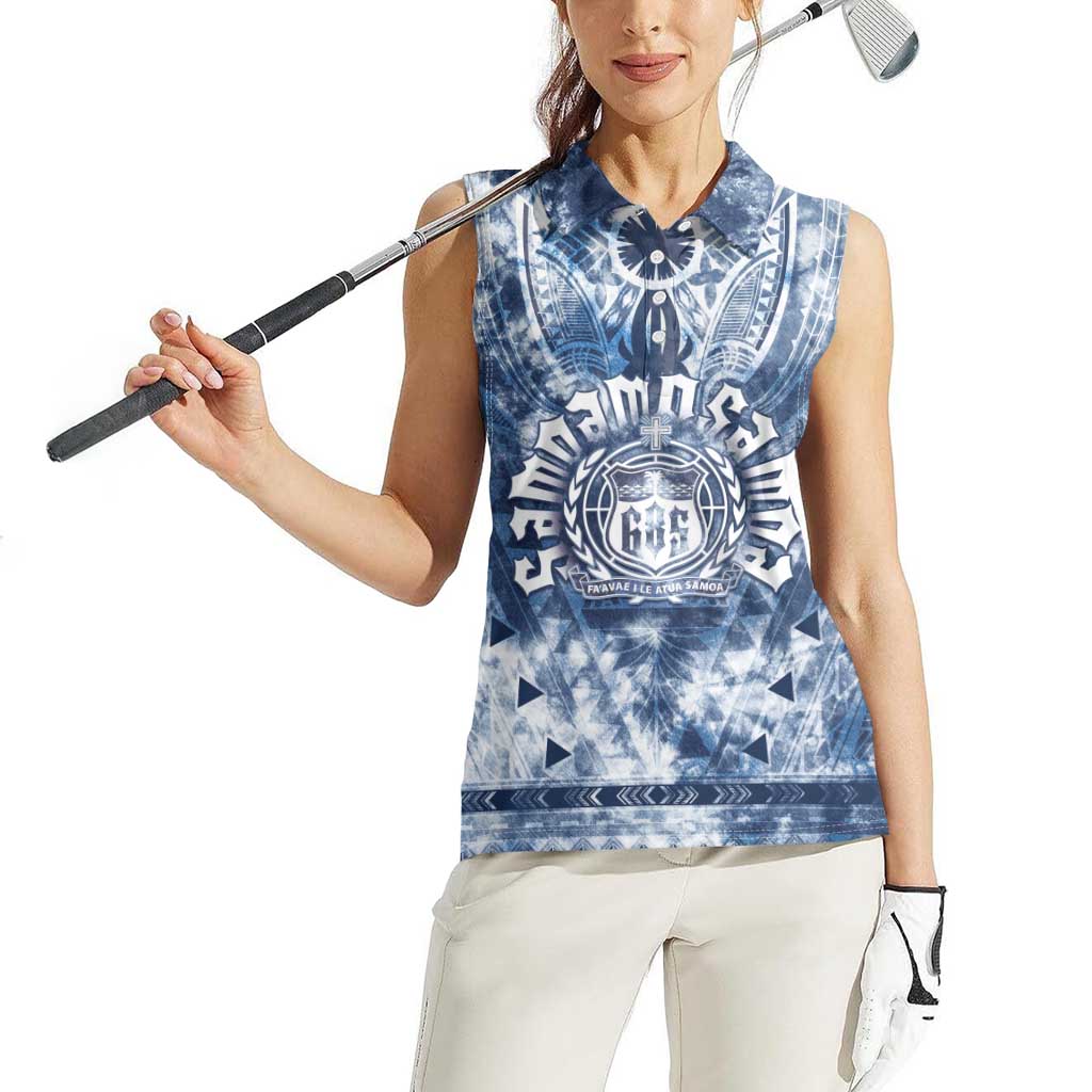 Samoa 685 Women Sleeveless Polo Shirt Polynesian Pattern Tie Dye Style