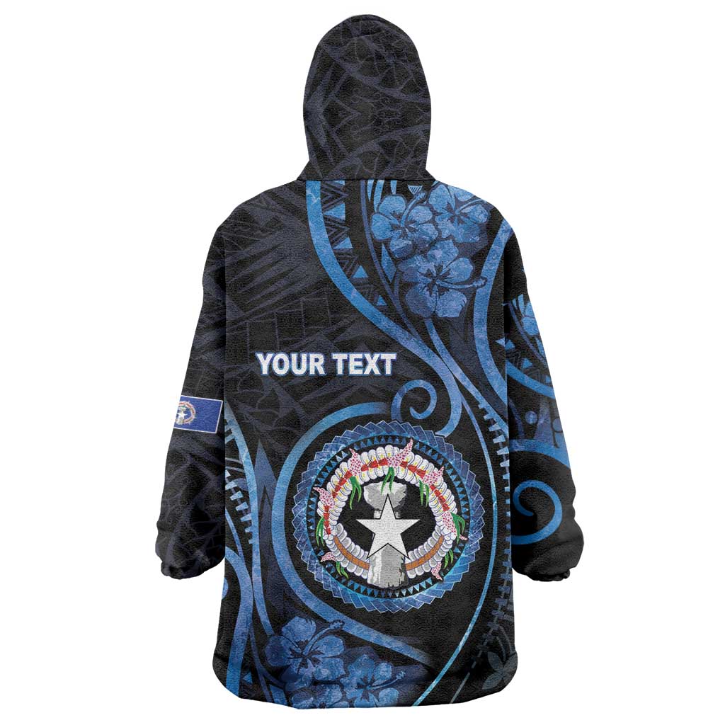 Personalized Northern Mariana Islands Wearable Blanket Hoodie Ocean Floral Pattern
