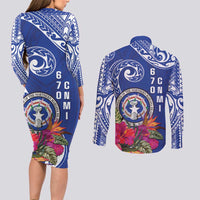 Hafa Adai Northern Mariana Islands Couples Matching Long Sleeve Bodycon Dress and Long Sleeve Button Shirt Polynesian Tribal Pattern