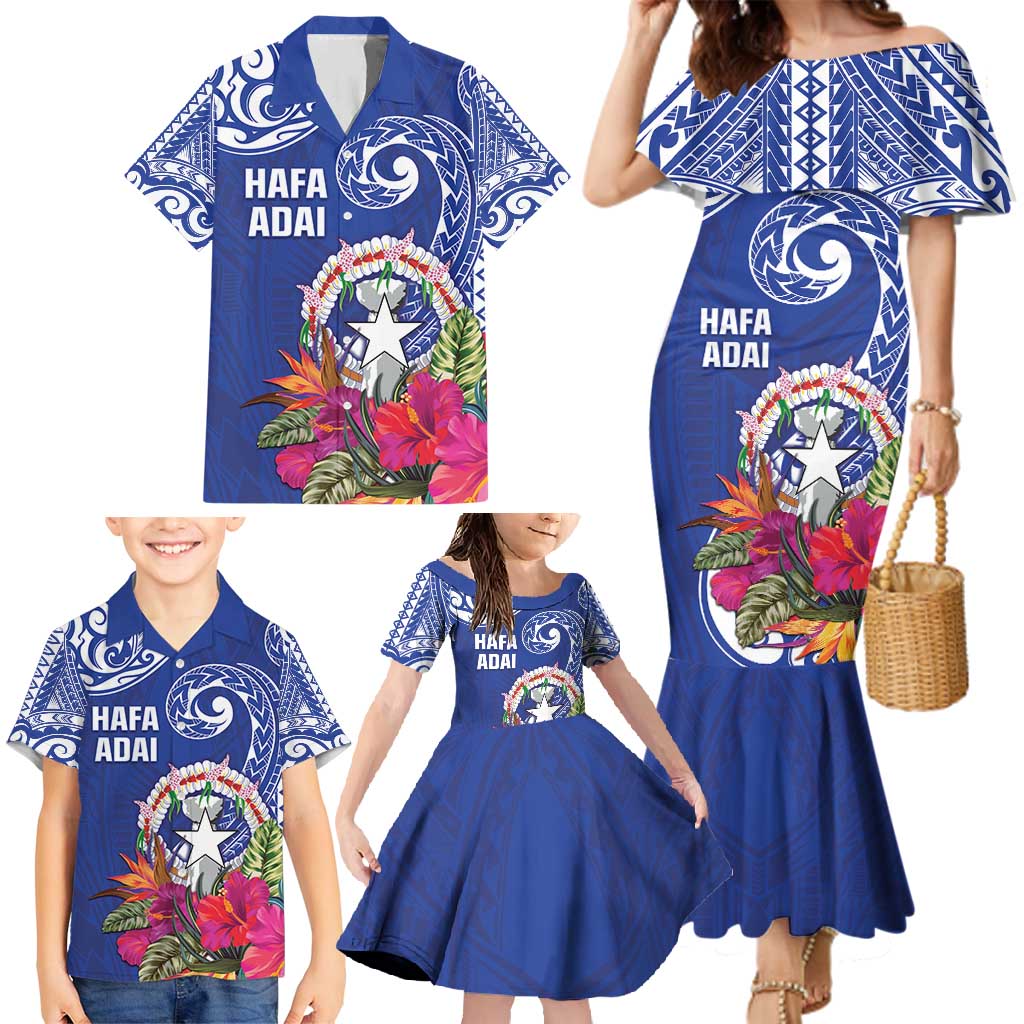Hafa Adai Northern Mariana Islands Family Matching Mermaid Dress and Hawaiian Shirt Polynesian Tribal Pattern