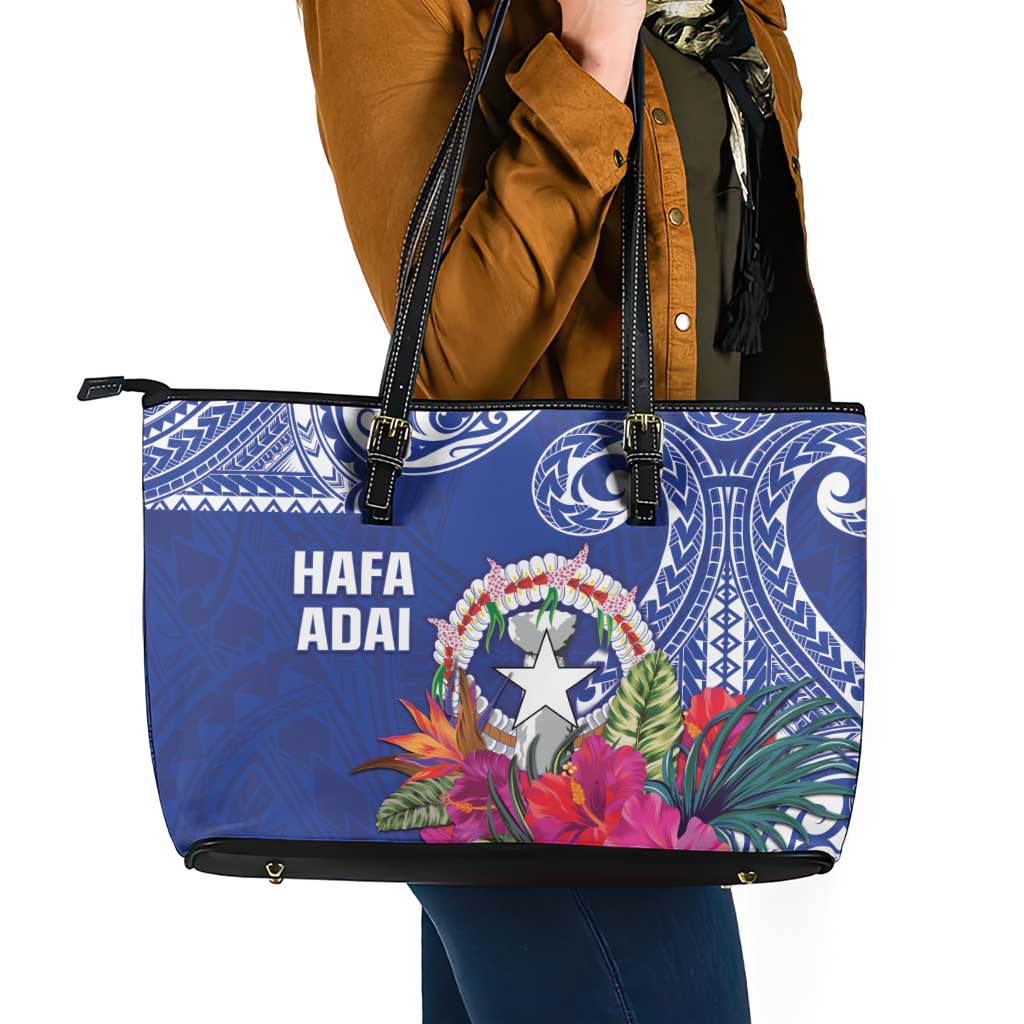 Hafa Adai Northern Mariana Islands Leather Tote Bag Polynesian Tribal Pattern LT05