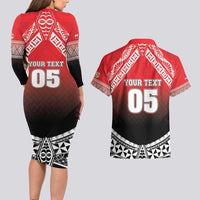 Custom Rugby Tonga MMT Couples Matching Long Sleeve Bodycon Dress and Hawaiian Shirt Mana O Tonga LT05 - Polynesian Pride