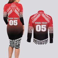 Custom Rugby Tonga MMT Couples Matching Long Sleeve Bodycon Dress and Long Sleeve Button Shirt Mana O Tonga LT05 - Polynesian Pride
