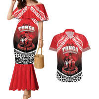Custom Rugby Tonga MMT Couples Matching Mermaid Dress and Hawaiian Shirt Mana O Tonga LT05 Red - Polynesian Pride