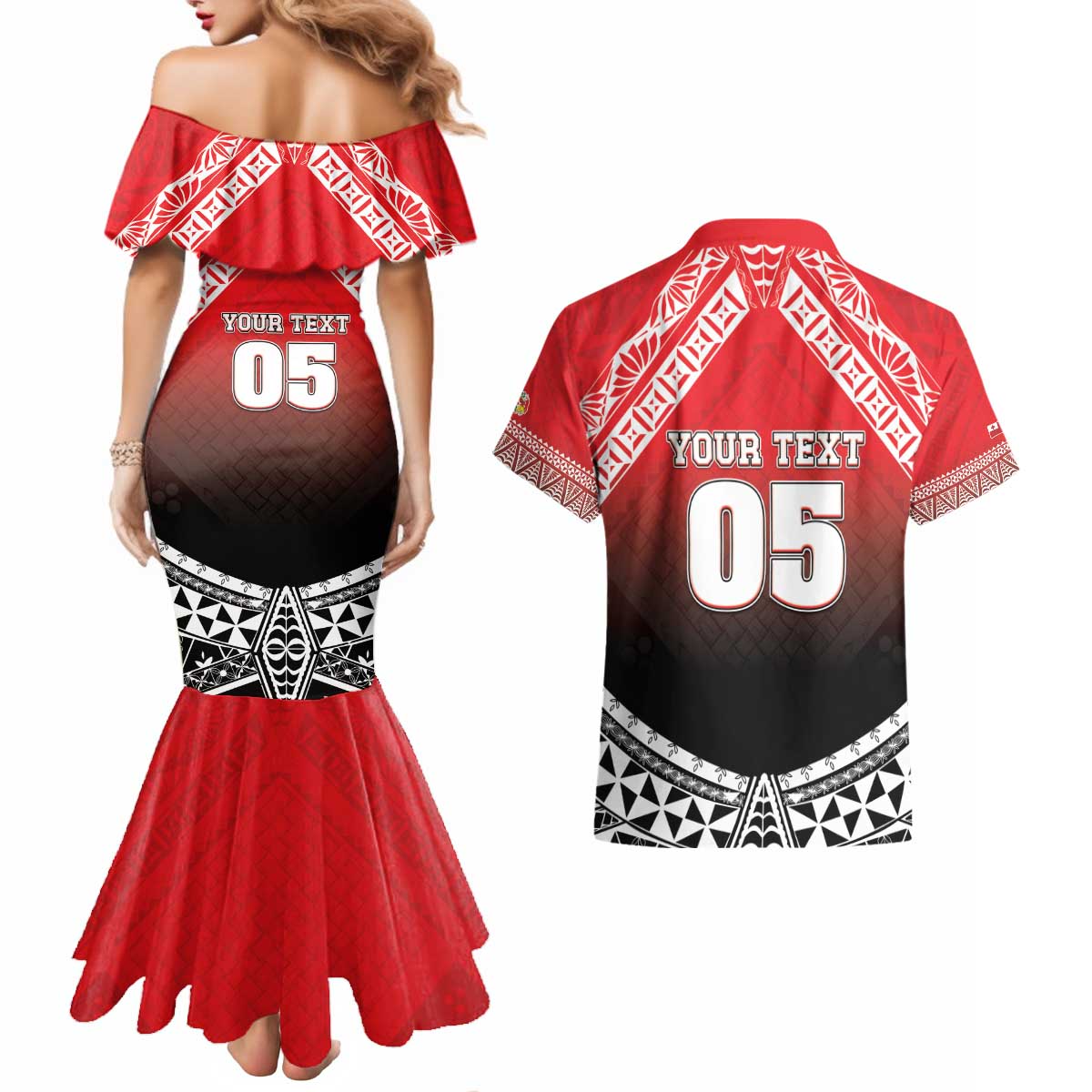 Custom Rugby Tonga MMT Couples Matching Mermaid Dress and Hawaiian Shirt Mana O Tonga LT05 - Polynesian Pride