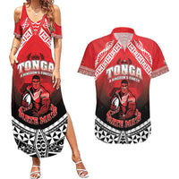 Custom Rugby Tonga MMT Couples Matching Summer Maxi Dress and Hawaiian Shirt Mana O Tonga LT05 Red - Polynesian Pride