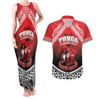 Custom Rugby Tonga MMT Couples Matching Tank Maxi Dress and Hawaiian Shirt Mana O Tonga LT05 Red - Polynesian Pride