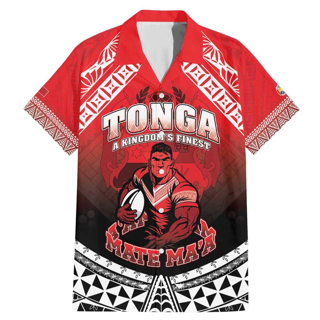 Custom Rugby Tonga MMT Family Matching Mermaid Dress and Hawaiian Shirt Mana O Tonga LT05 Dad's Shirt - Short Sleeve Red - Polynesian Pride
