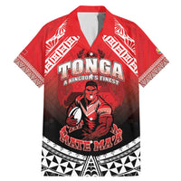 Custom Rugby Tonga MMT Family Matching Mermaid Dress and Hawaiian Shirt Mana O Tonga LT05 Dad's Shirt - Short Sleeve Red - Polynesian Pride