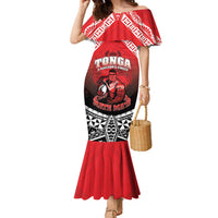 Custom Rugby Tonga MMT Family Matching Mermaid Dress and Hawaiian Shirt Mana O Tonga LT05 Mom's Dress Red - Polynesian Pride