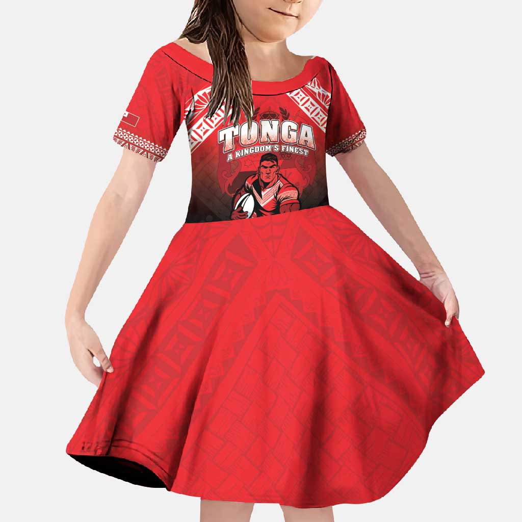 Custom Rugby Tonga MMT Family Matching Tank Maxi Dress and Hawaiian Shirt Mana O Tonga LT05 Daughter's Dress Red - Polynesian Pride