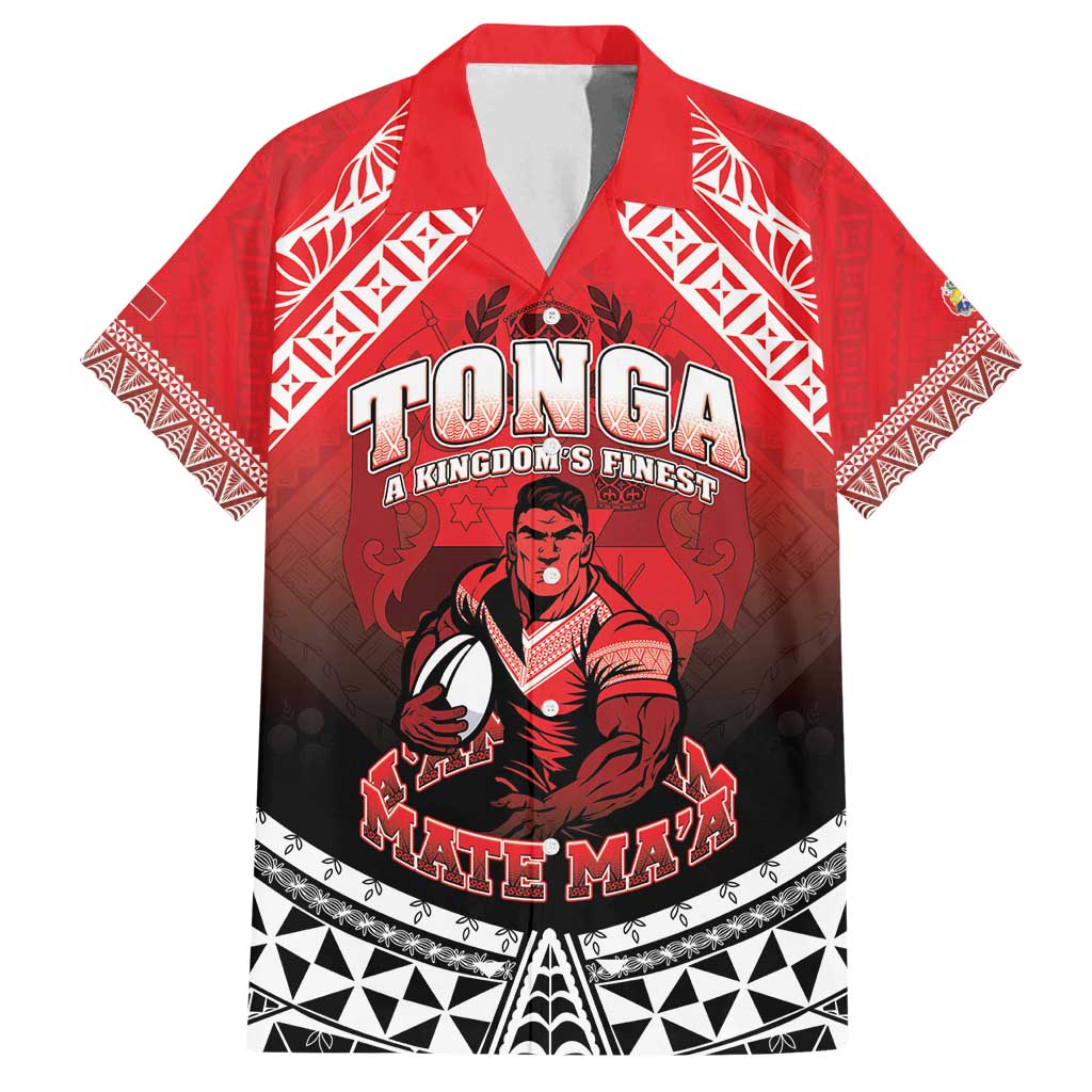 Custom Rugby Tonga MMT Family Matching Tank Maxi Dress and Hawaiian Shirt Mana O Tonga LT05 Dad's Shirt - Short Sleeve Red - Polynesian Pride