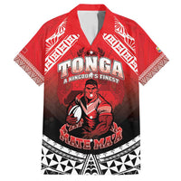 Custom Rugby Tonga MMT Family Matching Tank Maxi Dress and Hawaiian Shirt Mana O Tonga LT05 Dad's Shirt - Short Sleeve Red - Polynesian Pride